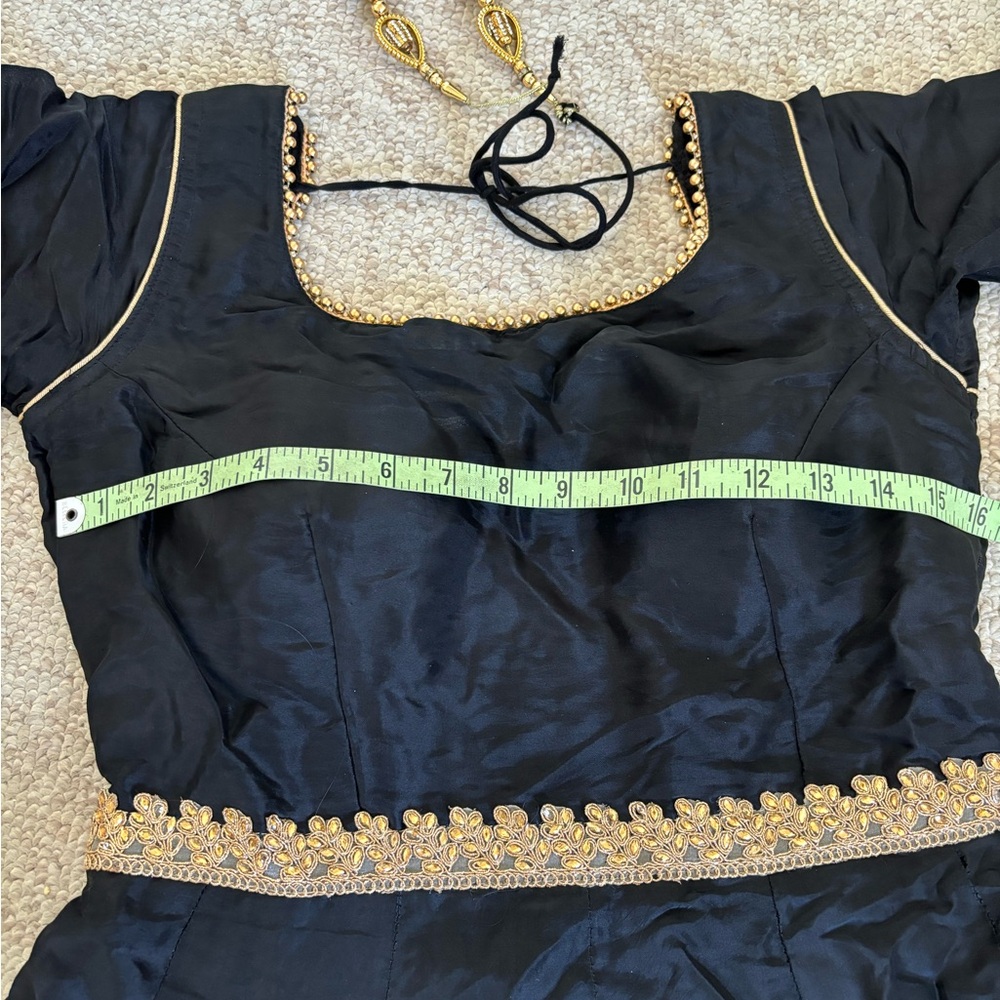 Black Anarkali with Floral Chunni and Pajami - Picture 9 of 16